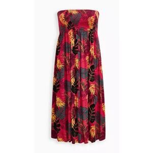 Torrid Midi Gauze Smocked Convertible Dress Pink Black Yellow Size 2